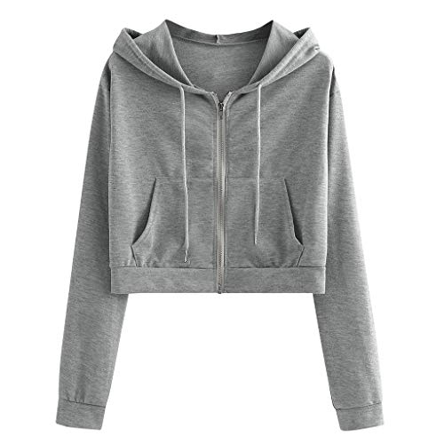 EMATOP Damen Kapuzenjacke Kurz Sport Sweatjacke Casual Baumwolle Sweatshirt mit Kapuze Jacke Langarm Cropped Hoodie Sexy Bauchfrei Kapuzenpullover Kordelzug Oberteil Pullover Teenager Mädchen von EMATOP