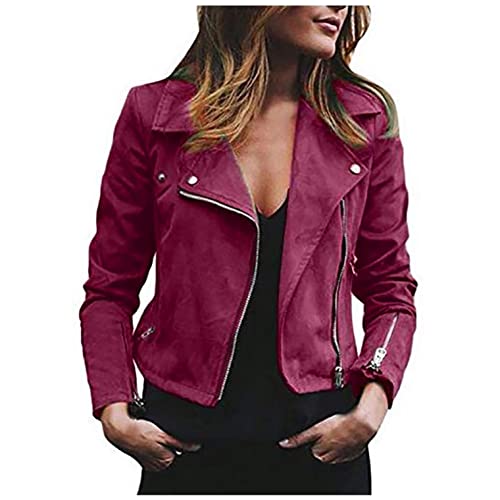 EMATOP Damen Kunstlederjacke Lässig Lederjacke Wildleder Female Jacke Winddicht Kurz Mantel Sexy Einfarbig Windjacke Mode Revers Übergangsjacke Bomberjacke Wärme Bequemes Oberteil Sweatjacke von EMATOP