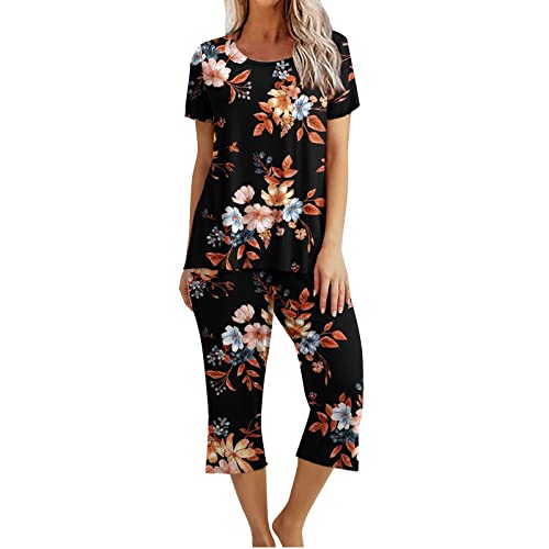 EMATOP Damen Lang Sommer Schlafanzug Zweiteiliger Baumwolle Pyjama Set Elegant Leicht Jogginganzug Neuheit Drucke Hausanzug Kuschelig Nachtwäsche Taschen Freizeitanzug Prime Angebote von EMATOP