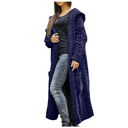 EMATOP Damen Langarm Strickmantel Dickere Warm Strickjacke Casual Lang Cardigan mit Taschen Jacke Elegant Einfarbig Gestrickt Sweatshirt Oversize Pullover Übergroß Langarmshirt Outdoorjacke von EMATOP