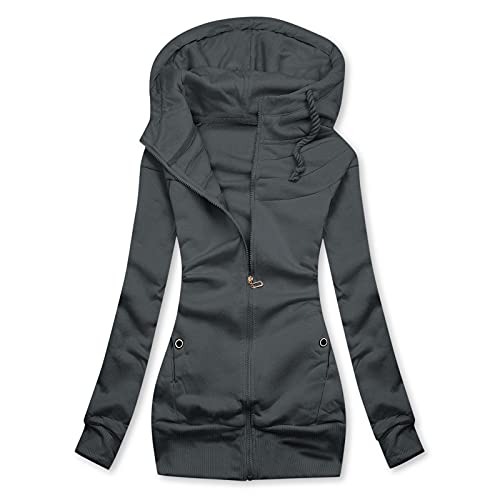 EMATOP Damen Lange Kapuzenpullover Langarm Sport Sweatjacke Casual Zipper Hoodie Jacke mit Kapuze Sweatshirt Herbst Winter Warm Übergangsjacke Baumwolle Einfarbig Kapuzenjacke Softshelljacke von EMATOP