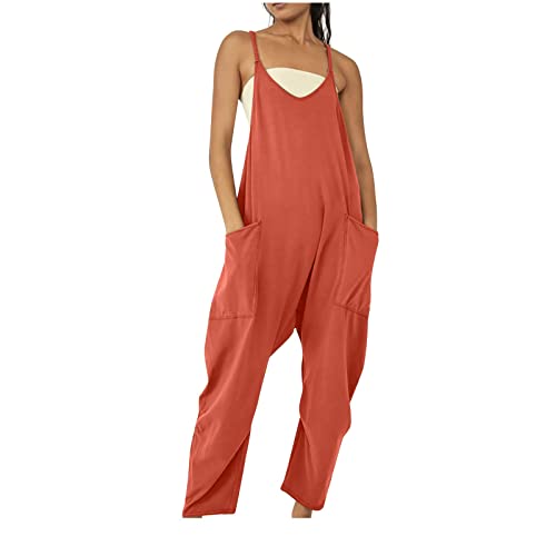 EMATOP Damen Latzhose Jumpsuit Ärmellos Overall Baggy Oversize Hose Beiläufig Spaghettiträger Trägerhose Ärmellose Strampler Playsuit von EMATOP