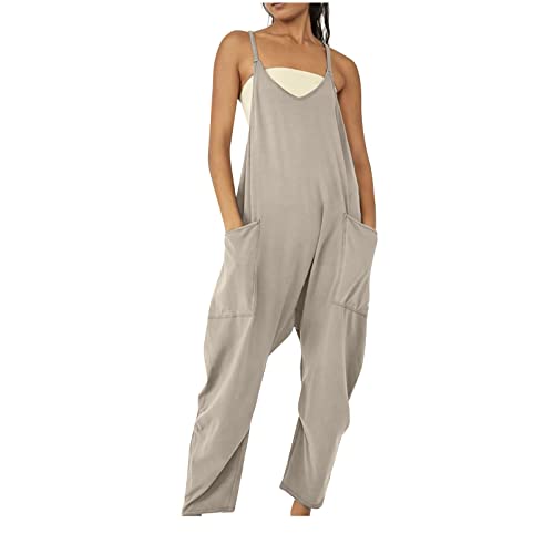 EMATOP Damen Latzhose Sommer Jumpsuit Baggy Oversize Beiläufig Loose Trägerhose Overalls Romper Ärmellose Strampler Playsuit mit Große Taschen Arbeitshose Freizeithose von EMATOP