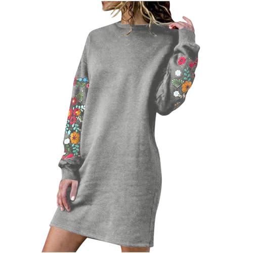 EMATOP Damen Rollkragen Pullover Kleid Elegant Winterkleid Strickkleid Knielang Minikleid mit Print-Rockteil Sweater Dress von EMATOP