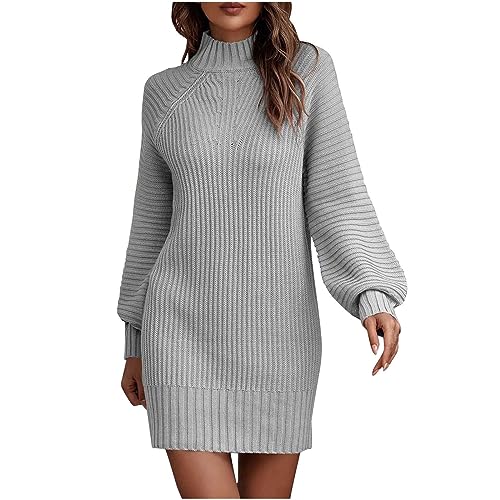 EMATOP Damen Rollkragen Strickkleid Langarm Elegant Winterkleid Knielang Bodycon Minikleid Casual Einfarbig Pulloverkleid Warm Baumwolle Sweatkleid Herbst Winter Freizeitkleid Cocktail Kleider von EMATOP