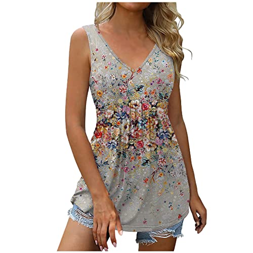 EMATOP Damen Sommer Casual Tank Tops V-Ausschnitt Ärmellose Blusen Lockere Oberteile Tunika Shirts von EMATOP