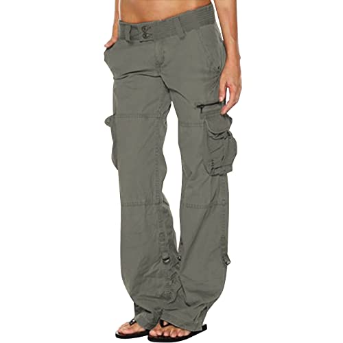 EMATOP Freizeithose Damen Baggy Y2K Cargo Hose High Waist Cargohose Lang Baumwolle Jogginghose mit Taschen Sporthose Casual Einfarbig Sweathose Vintage Weites Bein Hosen Premium Marken von EMATOP