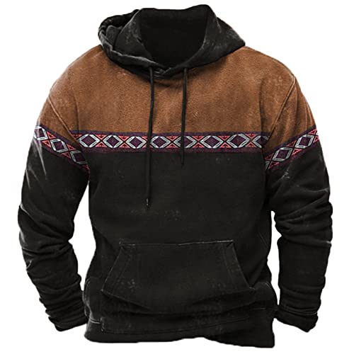 EMATOP Herren Basic Kapuzenpullover Langarm Vintage Hoodie Casual Lose Sweatshirts mit Kapuze Sport Pullover Vintage Ethnische Drucke Langarmshirt Bequem Kapuzenpulli Oberteile für Herbst Winter von EMATOP