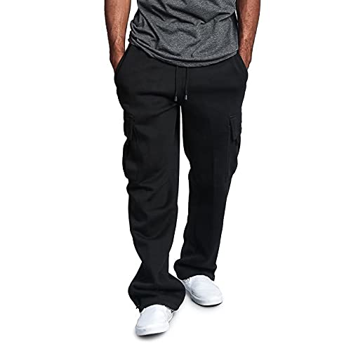 EMATOP Herren Cargohose Baumwolle Lang Cargo Hose Regular Fit Freizeithose Casual Einfarbig Sporthose mit Taschen Outdoorhose Elastische Taille Sweatpants Frühling Wanderhose Trekkinghose von EMATOP