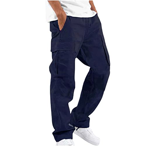 EMATOP Herren Cargohose Baumwolle Lang Cargo Hose Regular Fit Freizeithose Casual Einfarbig Sporthose mit Taschen Outdoorhose Elastische Taille Sweatpants Frühling Wanderhose Trekkinghose von EMATOP