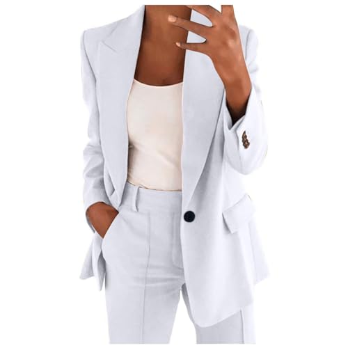 EMATOP Hosenanzüge für Damen Zweiteiler Elegant Blazer Hose Anzug Set Casual Büro Business Outfit Baumwolle Lang Freizeitanzug 2-Teilig Sportlich Tracksuit Einfarbig Workout Sets angebote von EMATOP