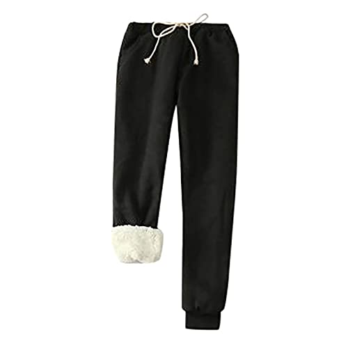 EMATOP Jogginghose Damen Warme Thermo Leggings Fleece Freizeithose Sweatpants Lässiges Einfarbig Traininghose mit Tasche Sporthosen Winter Verdickte Gefütterte Yogahose Hose Stretch Haremshose von EMATOP