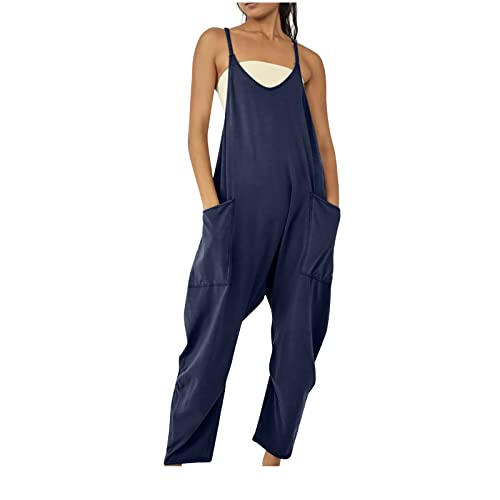 EMATOP Jumpsuit Damen Elegant Baggy Oversize Jumpsuit Sommer Lässige Locker Trägerhose Overalls Ärmellose Strampler Playsuit mit Große Taschen Arbeitshose von EMATOP