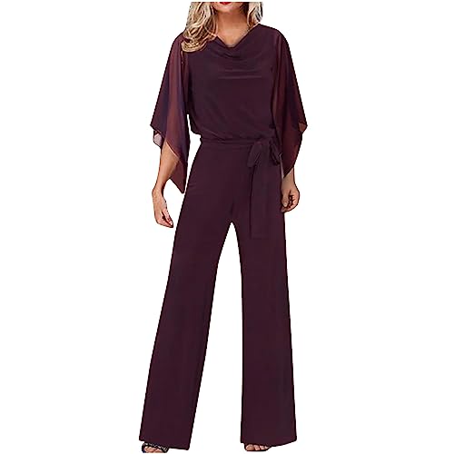 EMATOP Jumpsuit Damen Elegant für Hochzeit Hosenanzug Lang Sommer Overall Einteiler Lässiger Hosenanzug 3/4 Ärmel Einfarbig Playsuit Hohe Taille Strampler Spielanzug Festlich Party Romper von EMATOP