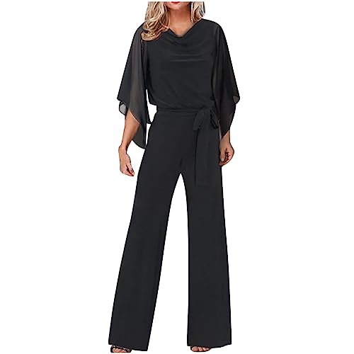 EMATOP Jumpsuit Damen Elegant für Hochzeit Hosenanzug Sommer Lang Overall Einteiler Lässiger Hosenanzug 3/4 Ärmel Einfarbig Playsuit Hohe Taille Strampler Spielanzug Festlich Party Romper von EMATOP