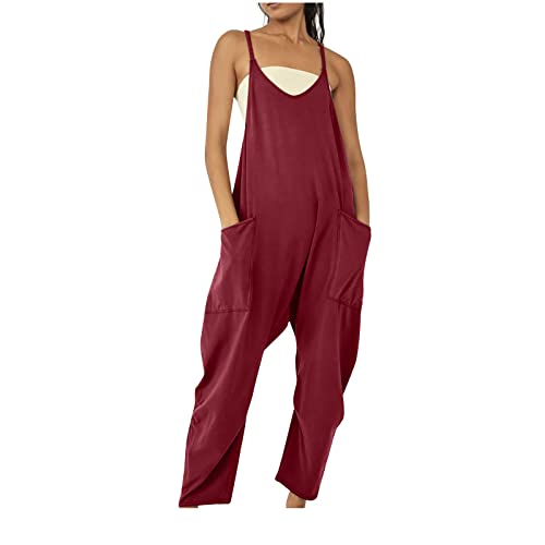 EMATOP Jumpsuit Damen Latzhose Sommer Overall Wellenpunkt Hosenanzug Ärmellos Playsuit Breites Bein Romper Jumpsuit Elegant Rückenfrei Sommer Strand Playsuit Rompers Jumpsuit Kuschelig von EMATOP