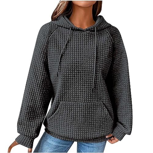 EMATOP Kapuzenpullover Damen Sport Langarm Pullover Herbst Winter Casual Sweatshirt mit Kapuze Langarmshirt Tops Baumwolle Waffel Hoodie Langarmshirt Mode Einfarbig Pulli Oberteile für Frauen von EMATOP