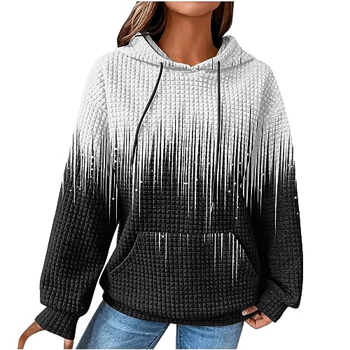 EMATOP Kapuzenpullover Damen Vintage Waffel Pullover mit Kapuze Sweatshirt Casual Langarm Hoodie Bunte Neuartige Drucke Langarmshirt Baumwolle Sport Kapuzenpulli Herbst Winter Warm Outwear von EMATOP