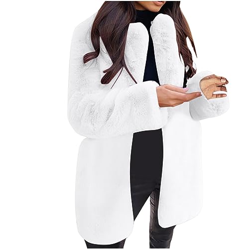 EMATOP Kunstpelz Mantel Damen Revers Wintermantel Teddy Fleece Kunstpelzjacke Winter Warm Pelzmantel Einfarbig Plüschjacke Lang Elegant Fellmantel Flauschig Kuschelig Winterjacke Felljacke von EMATOP