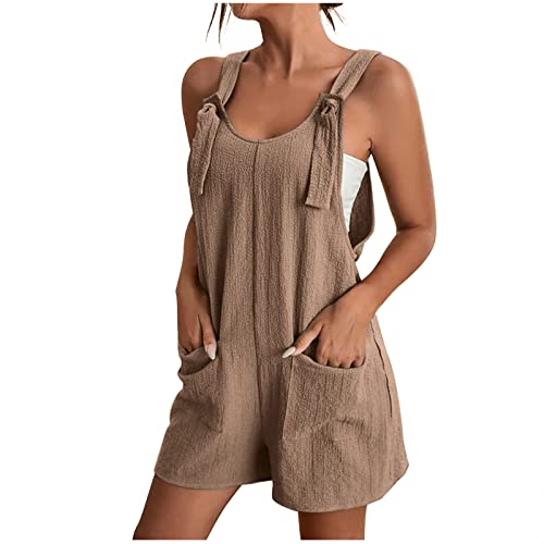 EMATOP Kurzer Jumpsuit Damen Casual Sommer Playsuit V-Ausschnitt Elegant Overall Lose Kurzarm Einteiler Latzhose mit Taschen und Gürtel Romper Klassisch Streifen Sommerhose Frauen Shorts von EMATOP