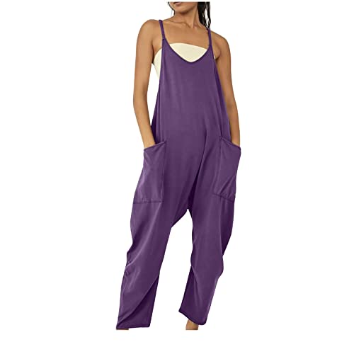 EMATOP Lässiger Jumpsuit Latzhose Damen Arbeitshose Sommer Overall Jumper Ärmellose Playsuit Breites Bein Großer Tasche Oversize Freizeitanzug Einteilig Sommeroverall von EMATOP