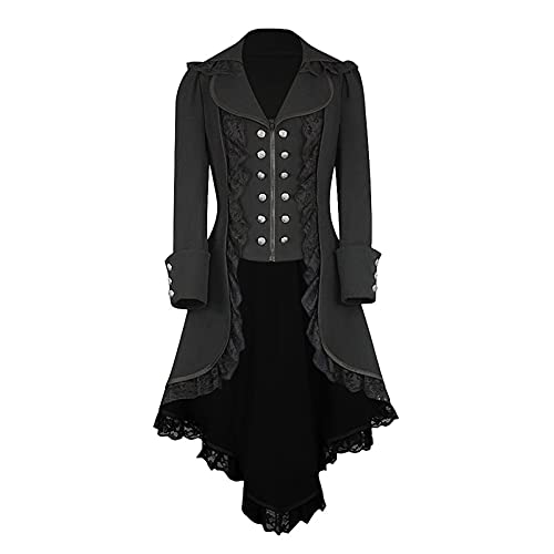 EMATOP Lange Mäntel Damen Steampunk Gothic Langarm Jacke Cosplay Kostüm Smoking Mantel Vintage Mittelalter Viktorian Retro Halloween Fasching Karneval Cosplay Kostüm von EMATOP