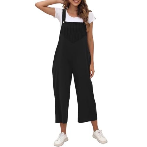 EMATOP Lange Trägerhose Damen Ärmellos Casual Overall Locker Einfarbig Playsuit Sommer Lässig Jumpsuit Oversize Latzhose Einteiler Baumwolle Leicht Arbeitshose Sommerhose warehouse deals angebote von EMATOP