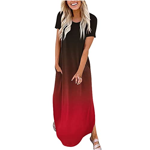 EMATOP Langes Kleider Damen Kurzarm Baumwolle Freizeitkleid Lässig Leicht Maxikleider Sommer Rundhals Strandkleid Bunt Farbverlauf Shirtkleider mit Taschen Tunika Kleid Weich Bequem Blusenkleid EMATOP Langes Kleider Damen Kurzarm Baumwolle Freizeitkleid Lässig Leicht Maxikleider Sommer Rundhals Strandkleid Bunt Farbverlauf Shirtkleider mit Taschen Tunika Kleid Weich Bequem Blusenkleid von EMATOP