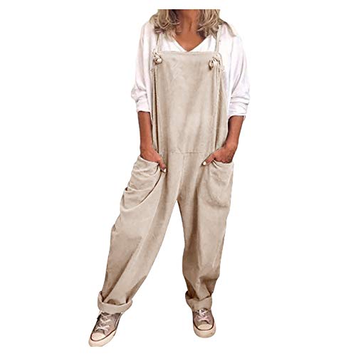 EMATOP Latzhose Damen Sommer Ärmellose Overalls Baumwolle Leinen Freizeithose Casual Einfarbig Jumpsuit Langes Weites Bein Hose mit Taschen Playsuit Loose Trägerhose Arbeitshose Oversize von EMATOP