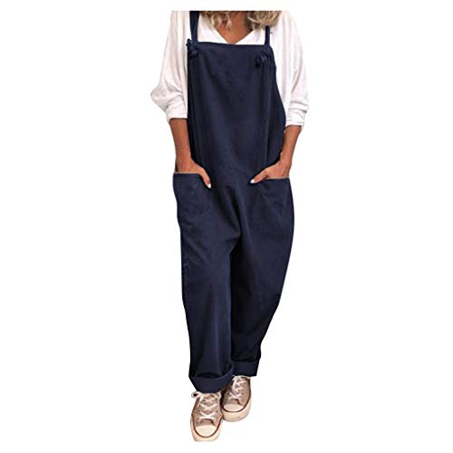 EMATOP Latzhose Damen Sommer Ärmellose Overalls Baumwolle Leinen Freizeithose Casual Einfarbig Jumpsuit Langes Weites Bein Hose mit Taschen Playsuit Loose Trägerhose Arbeitshose Oversize von EMATOP