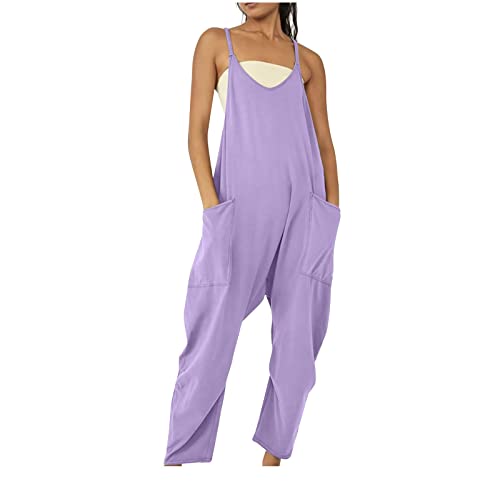 EMATOP Latzhose Jumpsuit Damen Baggy Oversize Lässige Locker Trägerhose Overalls Ärmellose Strampler Playsuit mit Große Taschen Arbeitshose Freizeitanzug Einteilig Sommeroverall von EMATOP