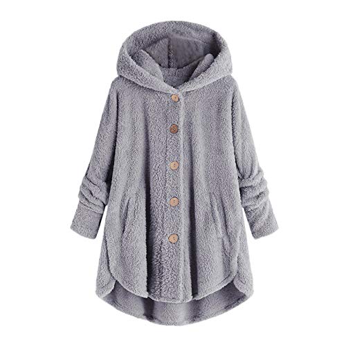 EMATOP Plüschjacke Damen Lässige Fleece Jacke Winter Warm Kapuzenjacke mit Kapuze Teddy Fleecejacke Flauschig Kuschelig Wintermantel Lang Einfarbig Fellmantel mit Taschen Mantel Kapuzenpullover von EMATOP