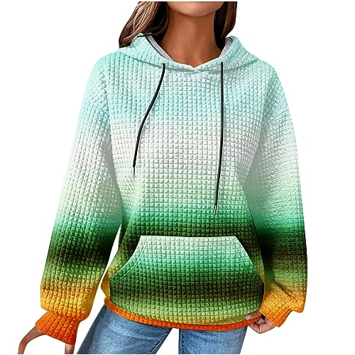 EMATOP Premium Marken Hoodie Damen Langarm Sport Kapuzenpullover Causal Waffel Sweatshirt mit Kapuze Pullover Herbst Winter Warm Pulli Oberteile Bunte Langarmshirt Mode Baumwolle Kapuzenpulli von EMATOP