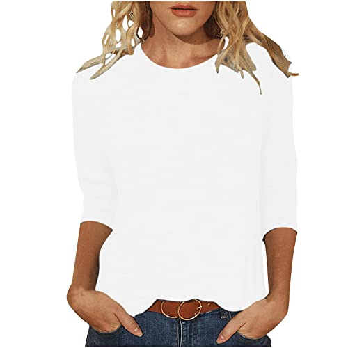 EMATOP Prime Angebote 3/4 Ärmel Oberteile Damen Baumwolle Sport Bluse Tshirt Slim Fit Rundhals Tunika Tops Locker Lässige Longshirt Mode Einfarbig Sommershirts Elegant Blusenshirt von EMATOP