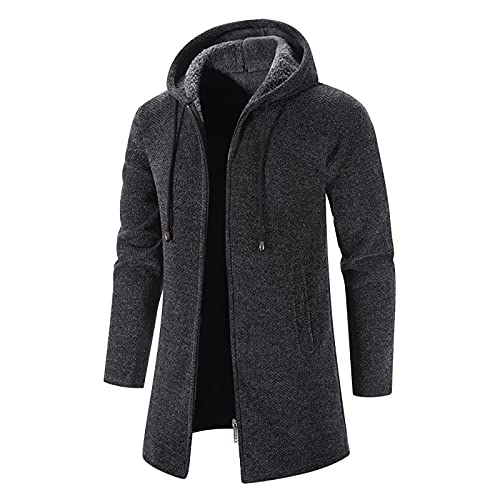 EMATOP Prime Angebote Lange Jacke Herren Baumwolle Sweatjacke mit Kapuze Kapuzenpullover Freizeit Langarm Hoodie Cardigan Lose Einfarbig Übergangsjacke Warm Gefüttert Strickjacke von EMATOP