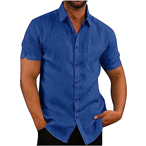 EMATOP Sale Angebote Leinenhemd Herren Kurzarm Sommer Hemd Tops Baumwolle Leinen Hemdbluse Leicht Einfarbig Bluse Tshirt Casual Regular Fit Freizeithemden Button Down Strandhemd Muskelshirt von EMATOP