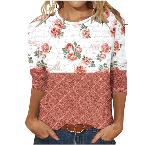 EMATOP Sale online Tshirt Damen 3/4 Arm Bluse Tunika Tops Sommer Elegant Oberteile Lässige Baumwolle Longshirt Locker Bequemes Sommershirts Vintage Leicht Longbluse Blumen Sportshirt von EMATOP