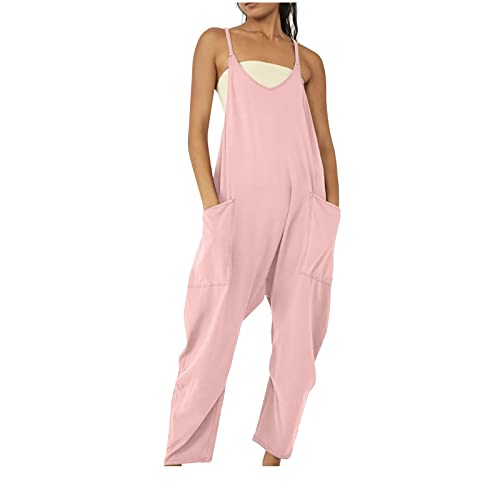 EMATOP Sommerhose Damen Kurz Sommer Oversize Trägerhose Baggy Jumpsuit Ärmellos Overall Strampler Loose Bib Pants Rompers Playsuit Latzhose mit Große Taschen von EMATOP