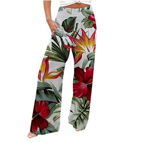 EMATOP Sommerhose Damen Leicht Sommer Mit Taschen Leinenhose Schick Leicht Leinen Hose Lockere Frauen Elegant Weite Bein Bequeme Luftige Freizeithose Stoffhose Haushose Haremshose von EMATOP