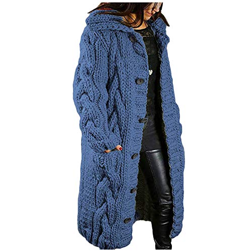 EMATOP Strickjacke Damen Lang Cardigan Grobstrick Winterjacke Einfarbige Lockere Übergangsjacke mit Kapuze Strickmantel Herbst Winter Strick Pullover Elegant Wintermäntel Pulli Sweater Mantel von EMATOP