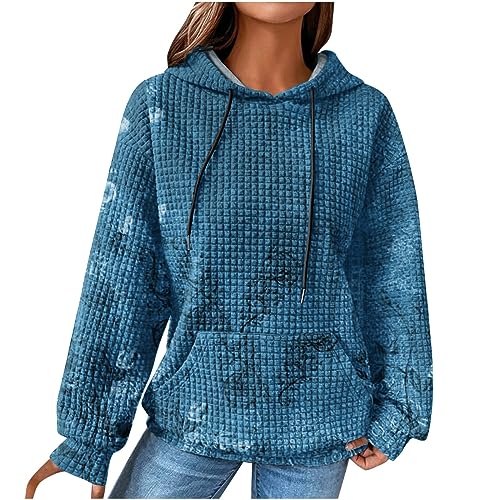 EMATOP Sweatshirt Damen Langarm Warme Pullover mit Kapuze Pulli Oberteile Baumwolle Vintage Hoodie Causal Sport Kapuzenpullover Mode Waffel Kapuzenpulli Langarmshirt Tops Black Friday Angebote 2023 von EMATOP