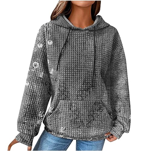 EMATOP Sweatshirt Damen Langarm Warme Pullover mit Kapuze Pulli Oberteile Baumwolle Vintage Hoodie Causal Sport Kapuzenpullover Mode Waffel Kapuzenpulli Langarmshirt Tops Black Friday Angebote 2023 von EMATOP