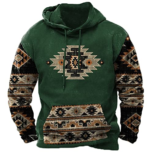 EMATOP Sweatshirt Herren Baumwolle Langarm Hoodie Lässig Sports Pullover mit Kapuze Langarmshirt Vintage Ethnischer Druck Kapuzenpullover Herbst Winter Training Pulli Oberteile Streetwear von EMATOP