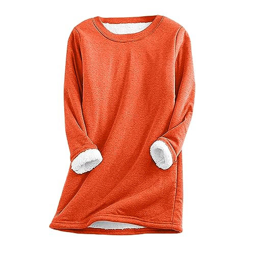 EMATOP Thermo Pullover Damen Fleece Warm Sweatshirt ohne Kapuze Oberteil Shirts Casual Lose Unterhemd Einfarbig Rundhals Langarmshirt Herbst Winter Baumwolle Longpullover Weich Bequem Outwear von EMATOP