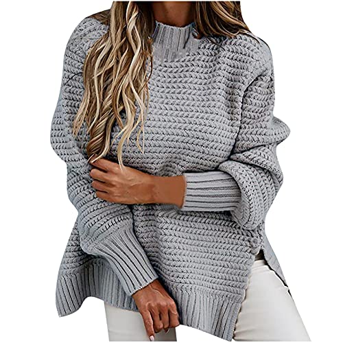 EMATOP Warm Pullover Damen Elegant Grobstrick Sweatshirt Langarm Casual Strickpullover Lockerer Lang Longpullover Oversize Pulli Jumper Basic Rundhals Strickpulli Angebote des Tages Heute Deal von EMATOP