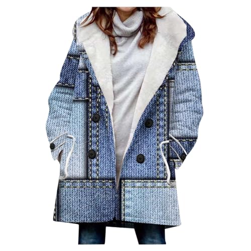 EMATOP Wintermantel Damen Warm Lang Parka Jacke Leicht Baumwolle Winterjacke mit Kapuze Winterparka Mantel Lässiges Langarm Kapuzenjacke mit Taschen Trenchcoat Herbst Winter Elegant Wollmantel von EMATOP