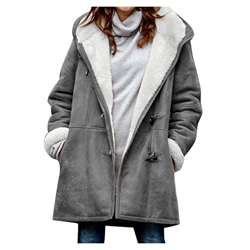 EMATOP Wintermantel Damen Warmer Parka Mantel Baumwolle Lange Winterjacke mit Fell Kapuze Fleecejacke Einfarbig Elegant Windbreaker Freizeit Outdoor Baumwolljacke Taschen Trenchcoat Jacke von EMATOP