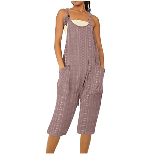 EMATOP angebot 7/8 Sommer Jumpsuit Damen Locker Elegant Latzhose Overall Lässiger V-Ausschnitt Playsuit Ärmellos Sexy Einteiler Onesie Einfarbig Leicht Arbeitshose Hosenanzug von EMATOP