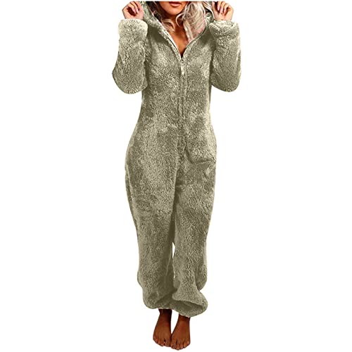 EMATOP befristetes Angebot Heute Schlafanzug Damen Lang Winter Jumpsuit Kuschelig Plüsch Overall Warmer Fleece Einteiler Onesie Langarm Elegant Pyjama Flauschig Schlafoverall mit Kapuze Hausanzug von EMATOP