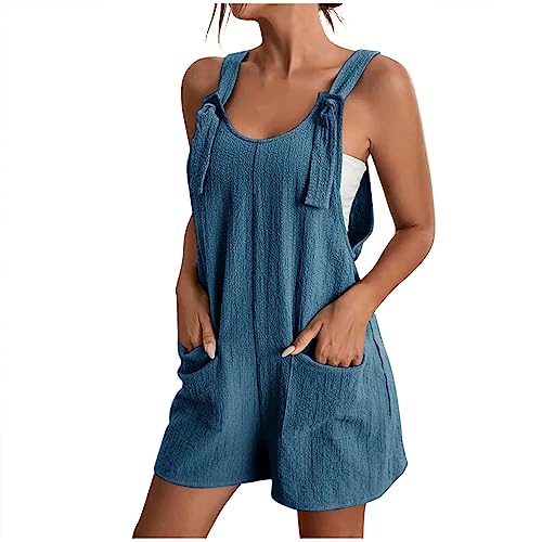 EMATOP beliebte marken Jumpsuit Damen Sommer Kurz Playsuit Elegant Lose Einteiler Overalls Casual Einfarbig Ärmellos Latzhose mit Taschen Sommerhose Leicht Baumwolle Trägerhose Shorts Onesie von EMATOP